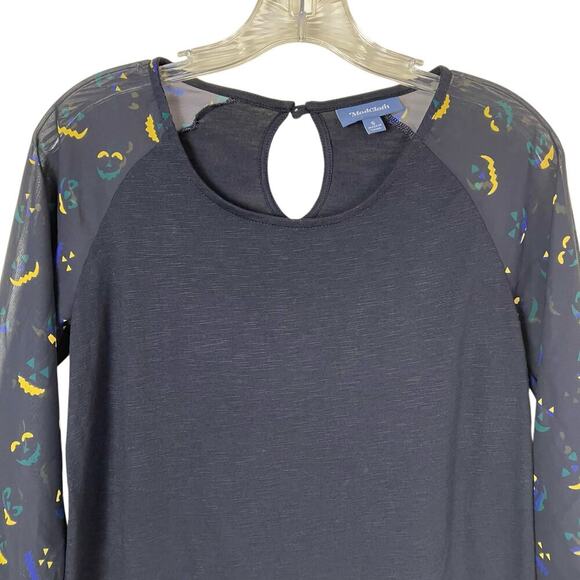 ModCloth Sz S Jack-O-Lantern Printed 3/4 Sleeve Keyhole Back Halloween Shirt - Picture 5 of 16